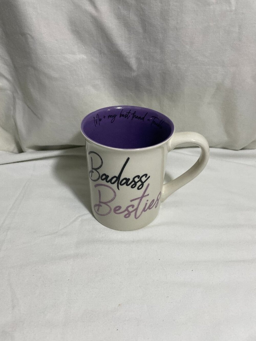 Our Name Is Mud Badass Besties Friendship Coffee Mug Purple 5.5” Funny